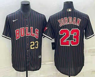 Mens Chicago Bulls #23 Michael Jordan Number Black With Patch Cool Base Stitched Baseball Jerseys->chicago bulls->NBA Jersey